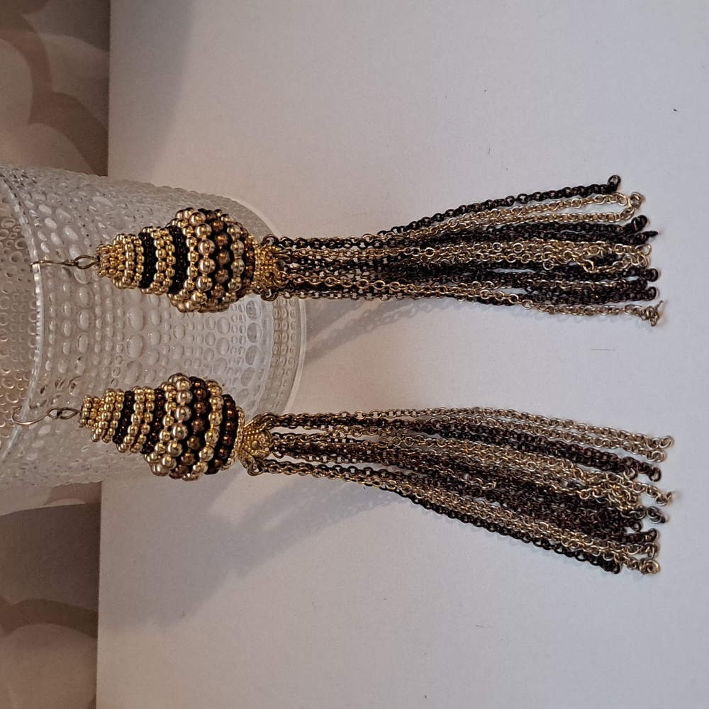 Coppertone Gold Dangle Tassel Earrings